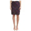 Trina Turk Crissy Pencil Tartan Plaid Midi Skirt In Navy Blue, Pink In Multi