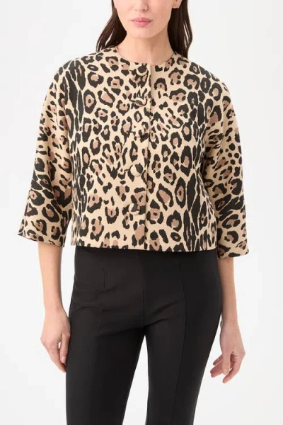 Trina Turk Critique Cropped Leopard Jacket In Brown