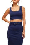 Trina Turk Cropped Ponte Square Neck Grand Slam Top In Ink