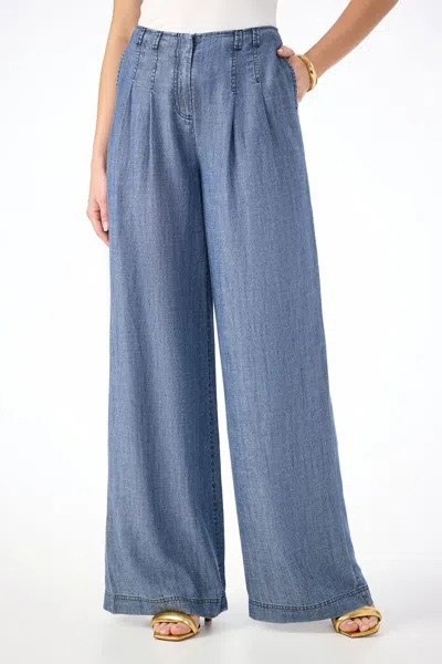 Trina Turk Dans Wide-leg Chambray Pant In Blue
