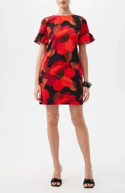 Trina Turk Darling Ruffle Sleeve Shift Dress In Red