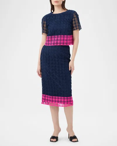 TRINA TURK DITA 2 COLORBLOCK LACE MIDI PENCIL SKIRT