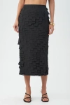 Trina Turk Dita Geometric Fringe Midi Pencil Skirt In Black