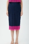 Trina Turk Dita 2 Colorblock Lace Midi Pencil Skirt In Indigo/petal Pink