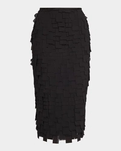 Trina Turk Dita Geometric Fringe Midi Pencil Skirt In Black