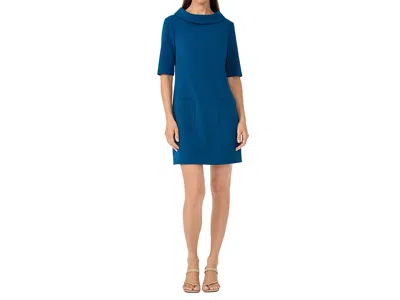 Trina Turk Drape Neck Straight Fit Dress In Blue