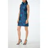 Trina Turk Edina High Ruffle Neck Dress In Blue