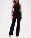 Trina Turk Elainia Button-down Halter Velveteen Top In Black