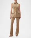 Trina Turk Elainia Button-down Halter Velveteen Top In Gold