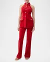 Trina Turk Elainia Button-down Halter Velveteen Top In Red Spark