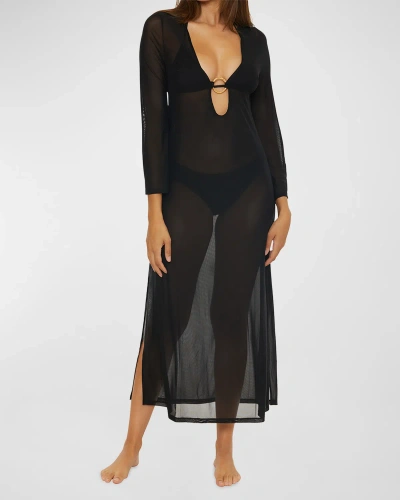 Trina Turk Elaire Mesh Maxi Dress Coverup In Black