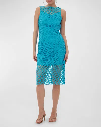 Trina Turk Eleanor Sleeveless Geometric Lace Midi Dress In Blue