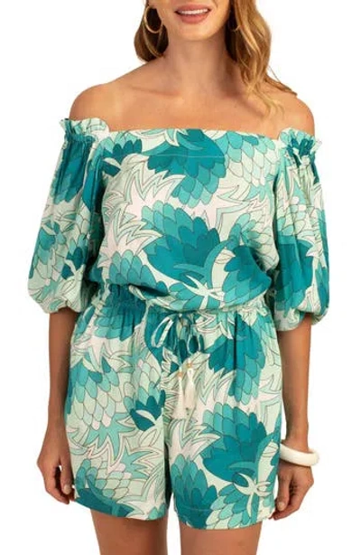 Trina Turk Equinox 2 Off The Shoulder Top In Tranquil Turquoise
