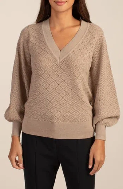 Trina Turk Evening Sun Open Stitch Wool Sweater In Clove