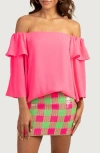 Trina Turk Excited Off-shoulder Ruffle-trim Top In Papillon Pink