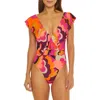 Trina Turk Fan Faire Ruffle One-piece Swimsuit In Orange Multi