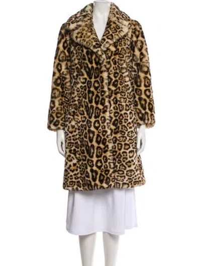Pre-owned Trina Turk Faux Fur Animal Print Faux Fur Jacket In Brown