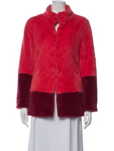 Pre-owned Trina Turk Faux Fur Faux Fur Jacket In Red