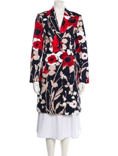 Pre-owned Trina Turk Floral Print Trench Coat In Blue