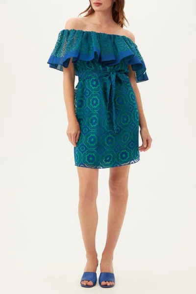 TRINA TURK TRINA TURK FLOWERY 2 OFF THE SHOULDER BURNOUT DRESS