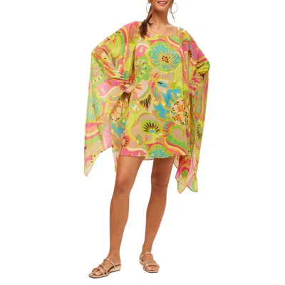 Trina Turk Flutter Bell Sleeve Printed Aqualane Dress In Multi