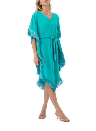 Trina Turk Fringe Caftan Toulouse Dress In Blue
