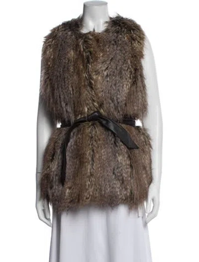 Pre-owned Trina Turk Fur Vest In Brown
