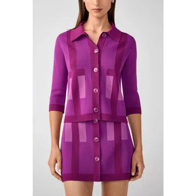 Trina Turk Gaia Colorblock Collared Cardigan In Purple