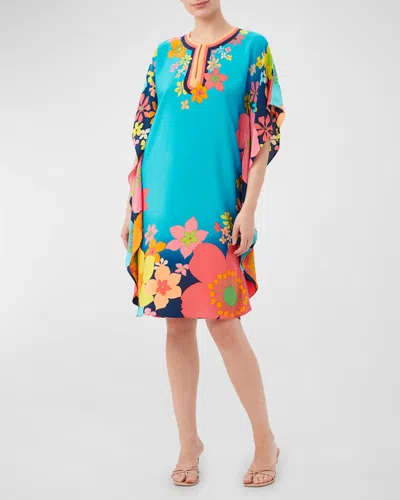 Trina Turk Global 3 Floral-print Keyhole Midi Dress In Multi