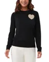 Trina Turk Gold Heart Crewneck Wool Sweater In Black