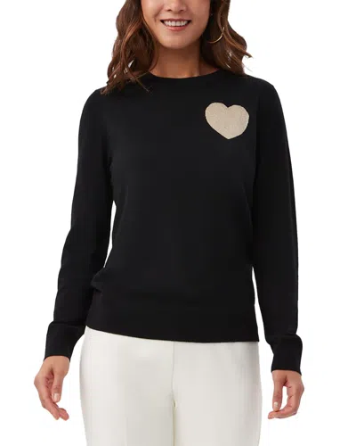Trina Turk Gold Heart Crewneck Wool Sweater In Black