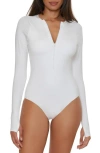 Trina Turk Half Zip Long Sleeve One-piece Rashguard Swimsuit In White