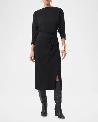Trina Turk Imma Crinkled Bateau-neck Top In Black