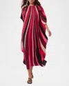 Trina Turk Jalani Striped Bateau-neck Maxi Caftan In Fairy Fuchsia Multi
