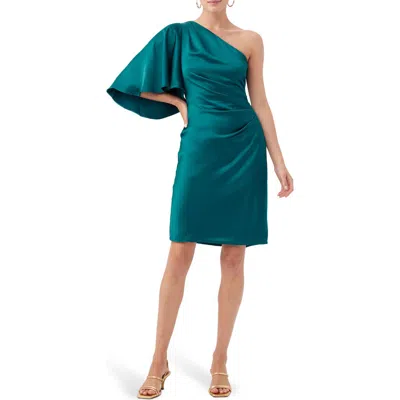 Trina Turk Jamile One-shoulder Satin Cocktail Dress In Pool Teal