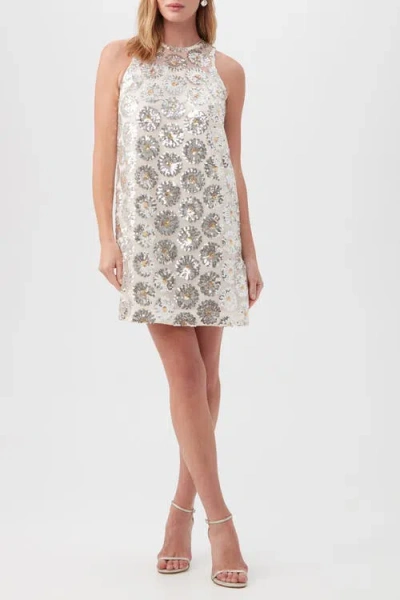 Trina Turk Johana Floral Sequin Shift Dress In Gray