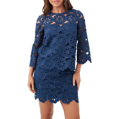 Trina Turk Kabosu 3/4 Sleeve Lace Top In Blue