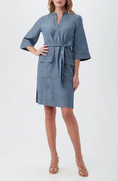 Trina Turk Kahiki Belted Chambray Dress In Blue