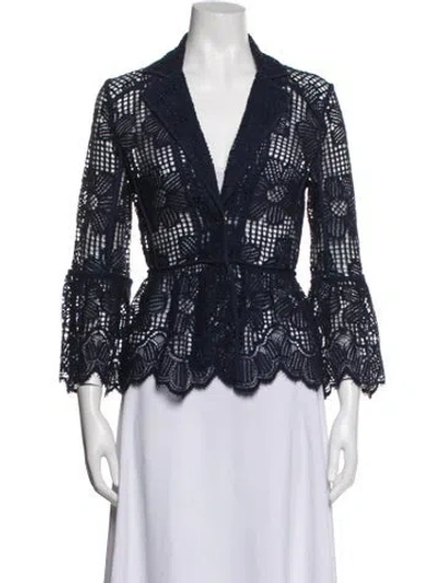 Pre-owned Trina Turk Lace Pattern Blazer In Blue
