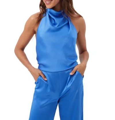 Trina Turk Lanika Satin Cowl Neck Halter Top In Beach Ball Blue