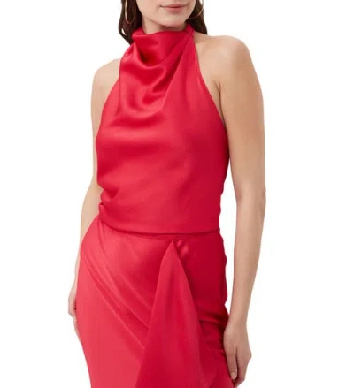 Trina Turk Lanika Satin Cowl Neck Halter Top In Cannes Coral