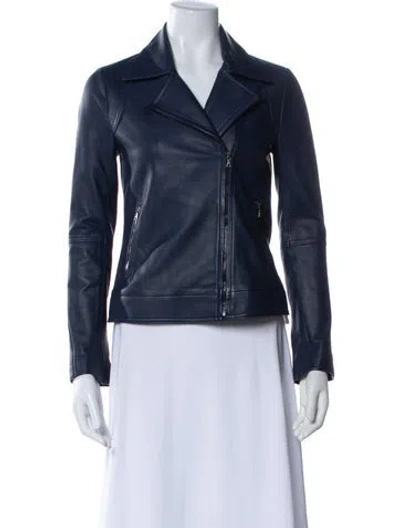 Pre-owned Trina Turk Leather Biker Jacket In Blue