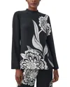 Trina Turk Sugar Hill Floral-print Crewneck Top In Black