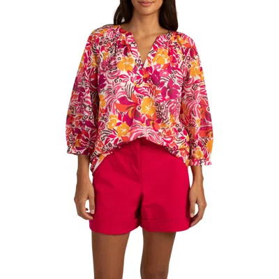 Trina Turk Light Hearted Balloon Sleeve Top In Rockrose Multi