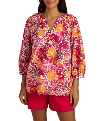 Trina Turk Light Hearted Balloon Sleeve Top In Rockrose Multi