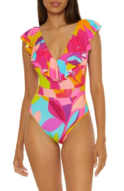Trina Turk Lilleth Ruffle One-piece Swimsuit In Pink Multi