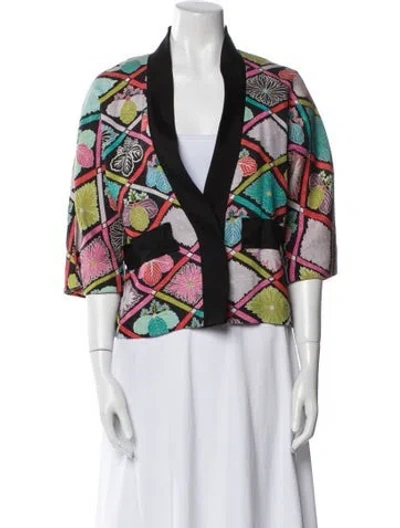 Pre-owned Trina Turk Linen Floral Print Evening Jacket In Black