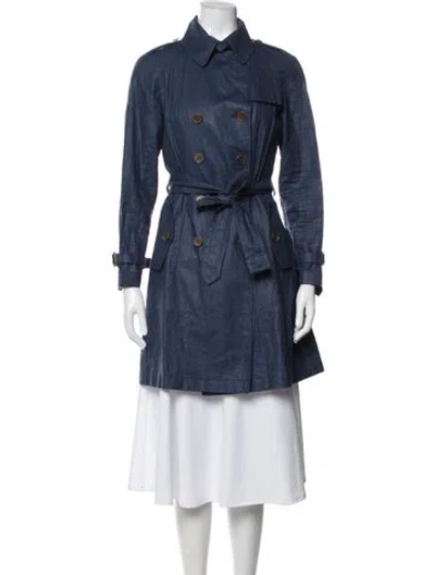 Pre-owned Trina Turk Linen Trench Coat In Blue