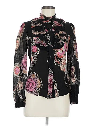 Pre-owned Trina Turk Long Sleeve Blouse In Black