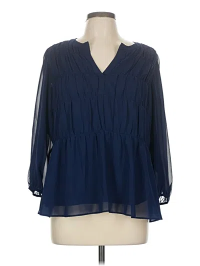 Pre-owned Trina Turk Long Sleeve Blouse In Blue